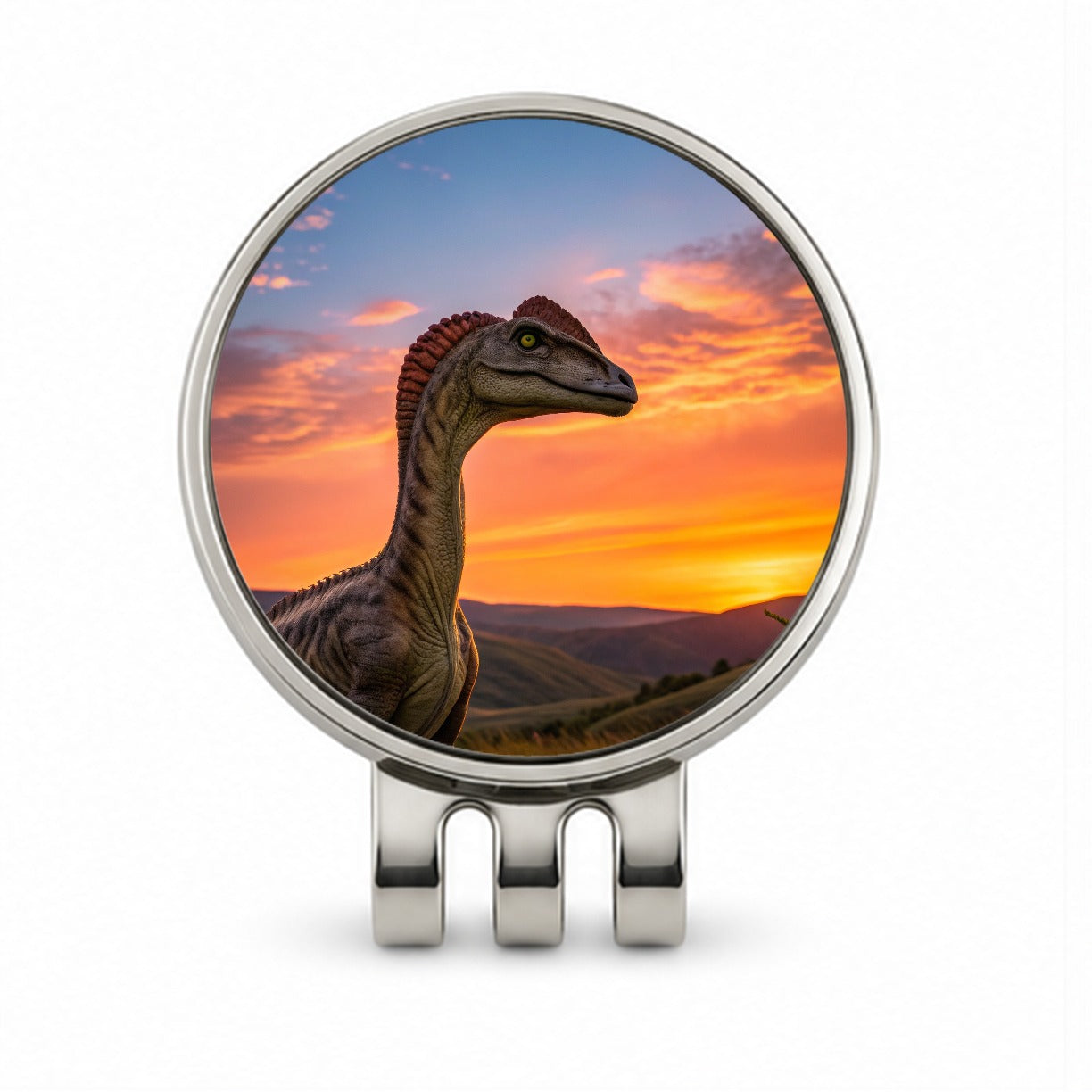 Dilophosaurus Sunset Sunrise Dinosaur Golf Hat Clip with Ball Marker