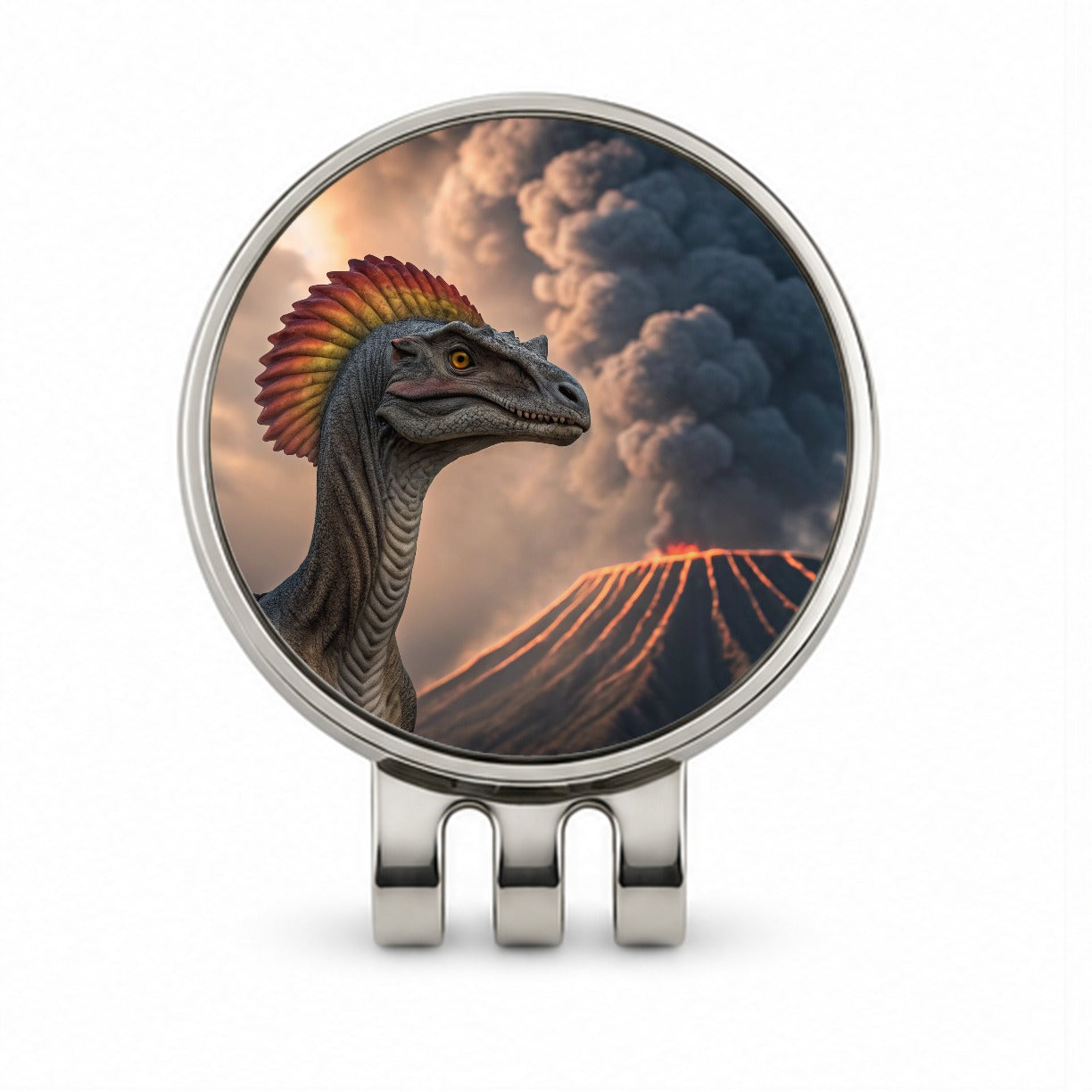 Dilophosaurus Volcano Dinosaur Golf Hat Clip with Ball Marker