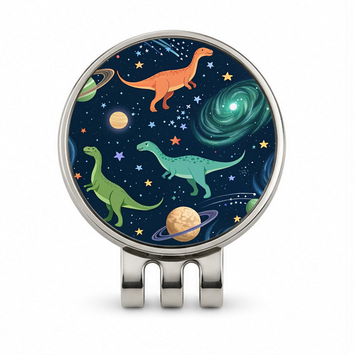 Dinosaurs Floating In Space Galaxy Golf Hat Clip with Ball Marker