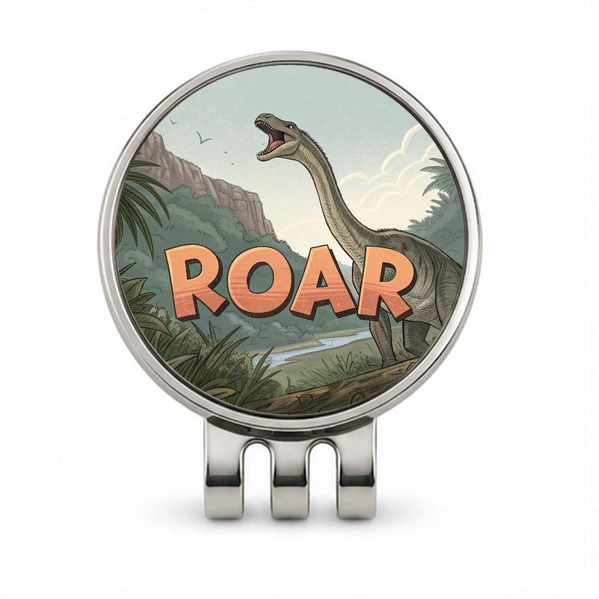Diplodocus Roar Bold Text Dinosaur Golf Hat Clip with Ball Marker