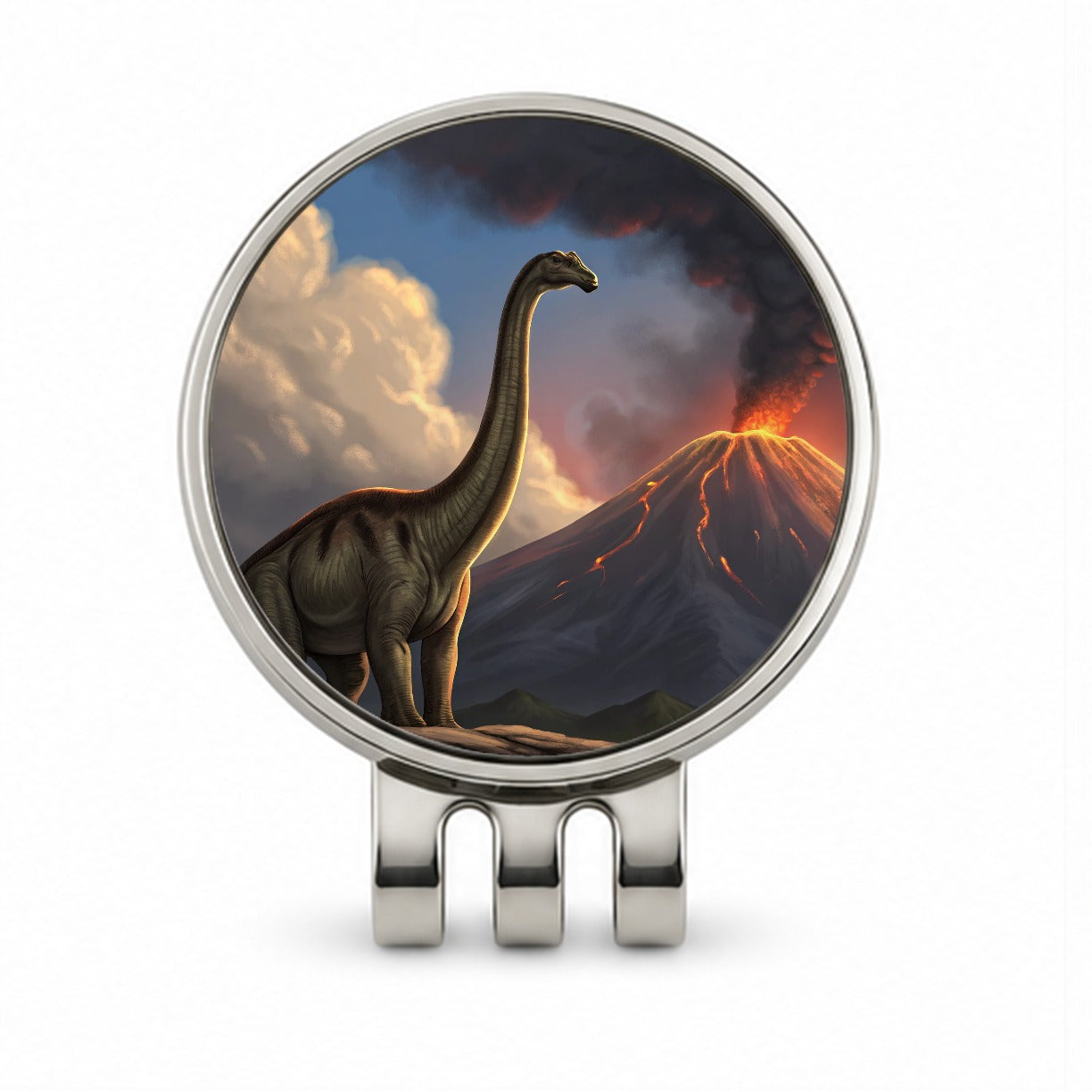 Diplodocus Volcano Erupting Dinosaur Golf Hat Clip with Ball Marker
