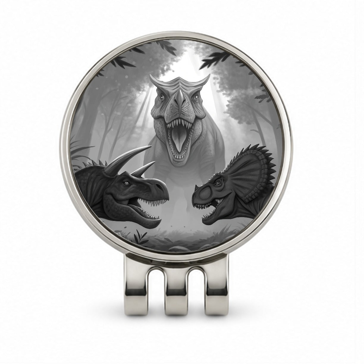 Epic Showdown T-Rex Triceratops Velociraptor Dinosaurs Golf Hat Clip with Ball Marker