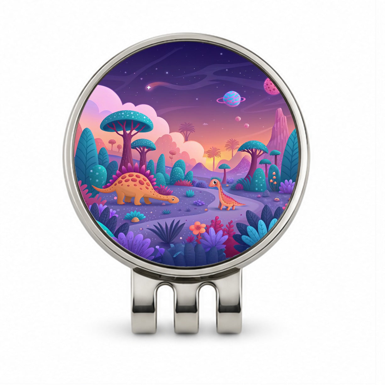 Fantasy Alien Planet Dinosaurs Colorful Golf Hat Clip with Ball Marker