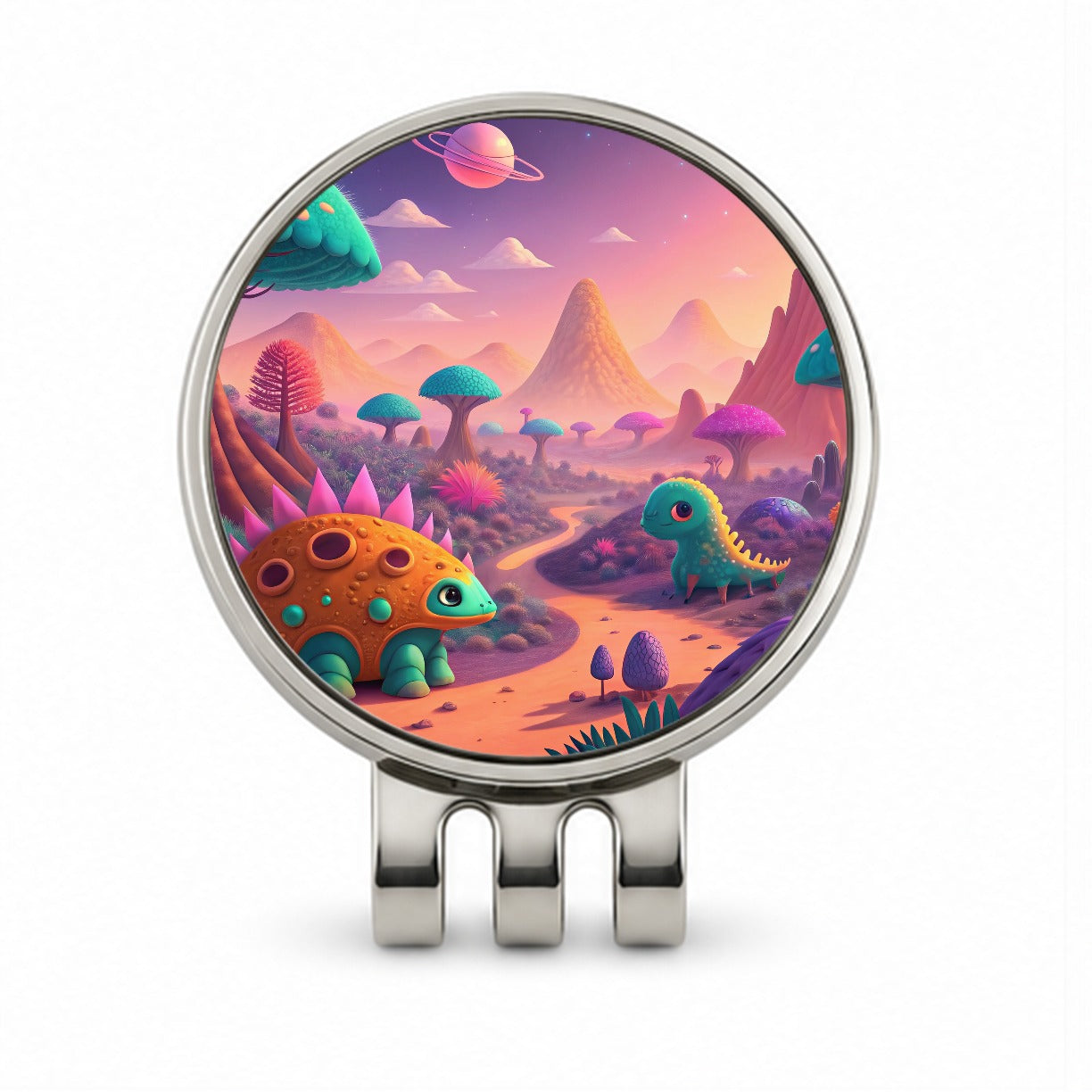 Fantasy Alien Planet Dinosaurs Golf Hat Clip with Ball Marker