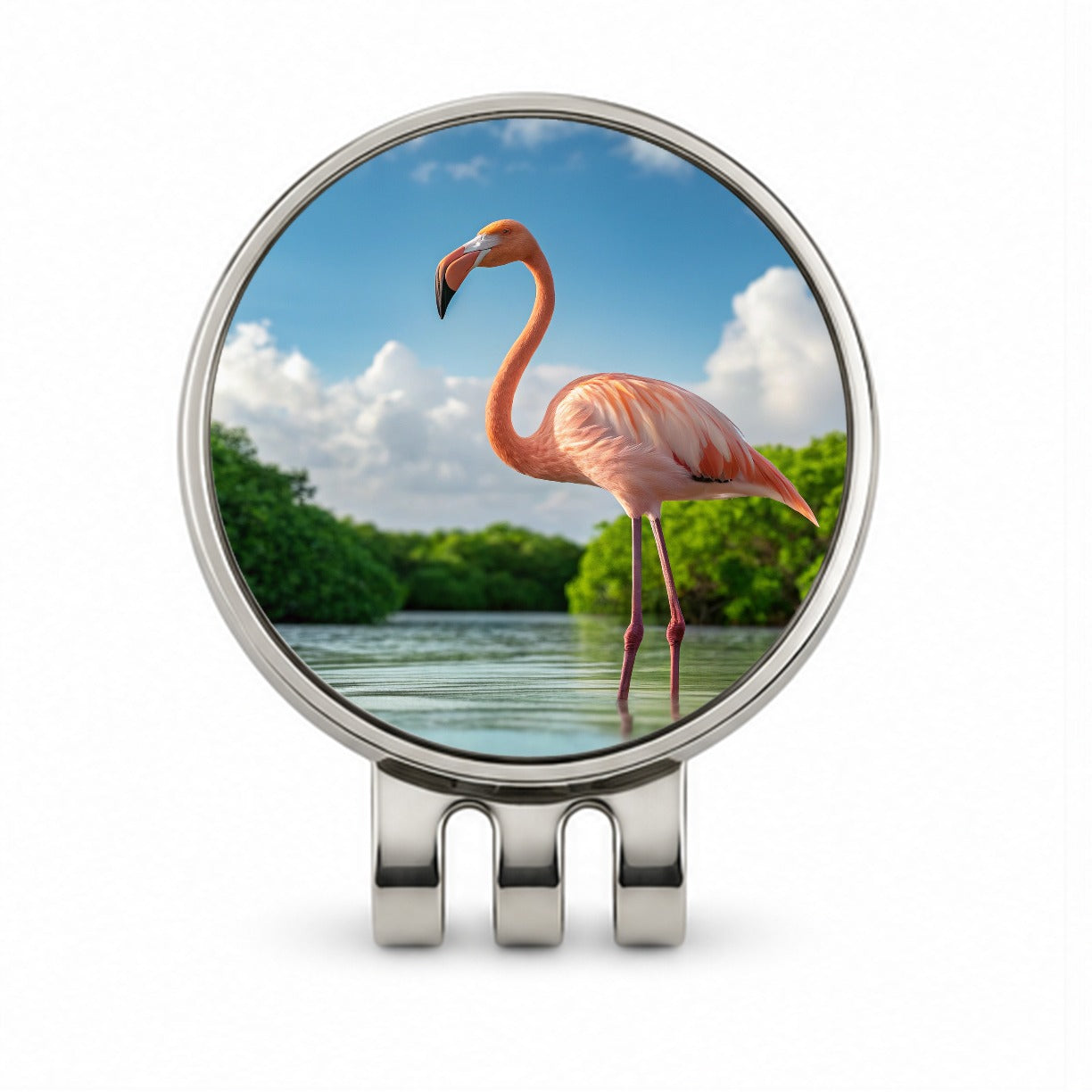 Flamingo Bird Standing In Water Golf Hat Clip with Ball Marker