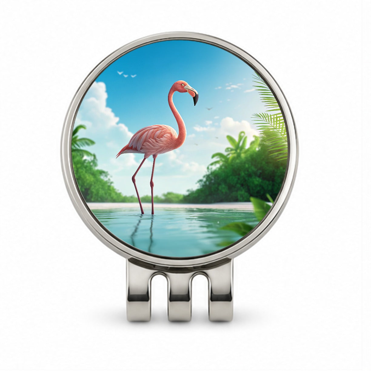Flamingo Pink Bird In Water Golf Hat Clip with Ball Marker