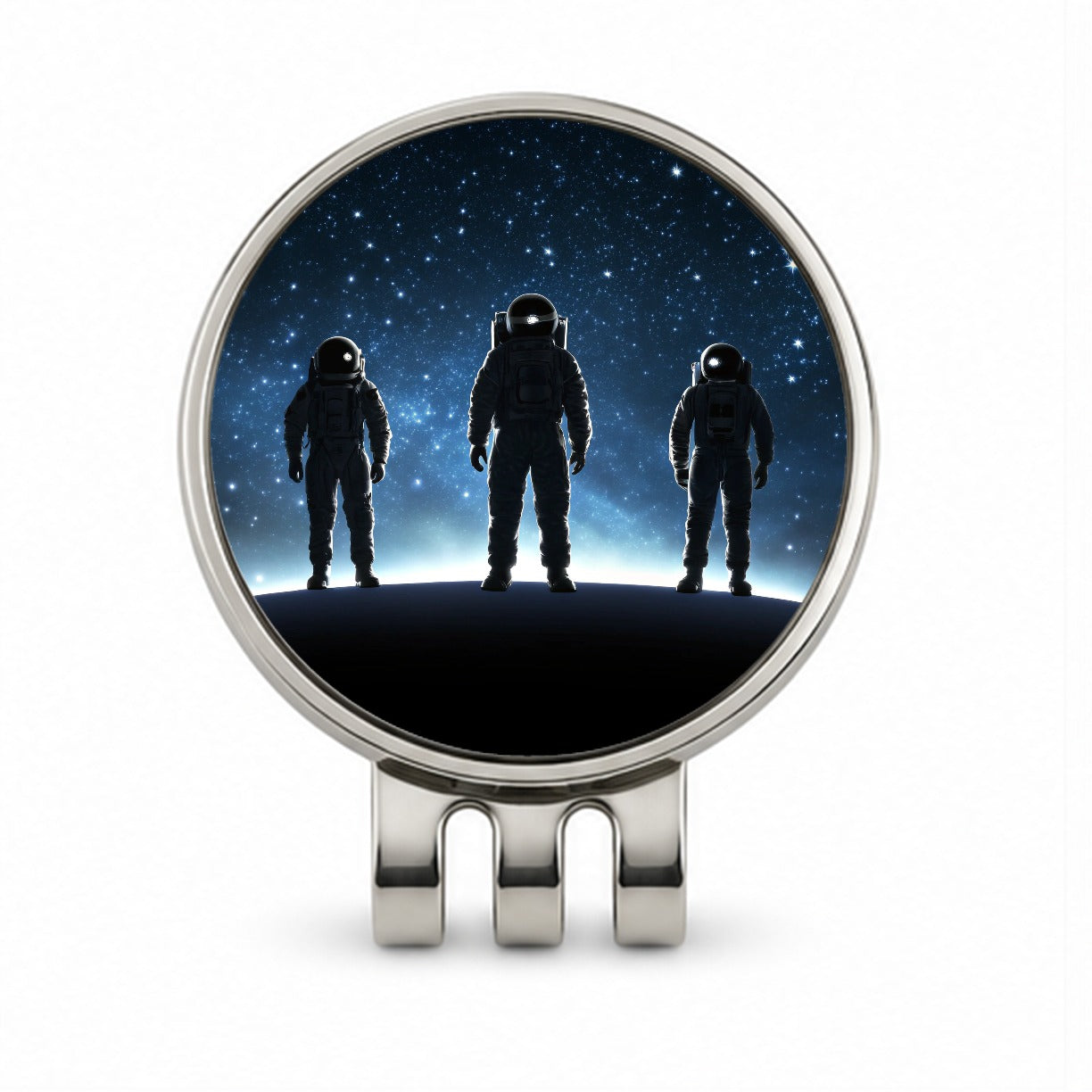 Floating Astronaut Silhouettes Outer Space Golf Hat Clip with Ball Marker
