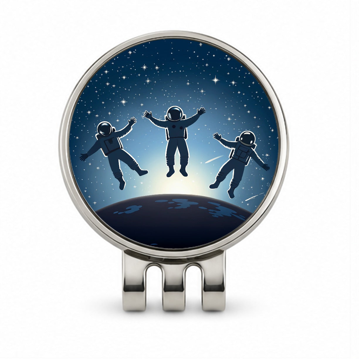 Floating Astronaut Silhouettes Space Golf Hat Clip with Ball Marker