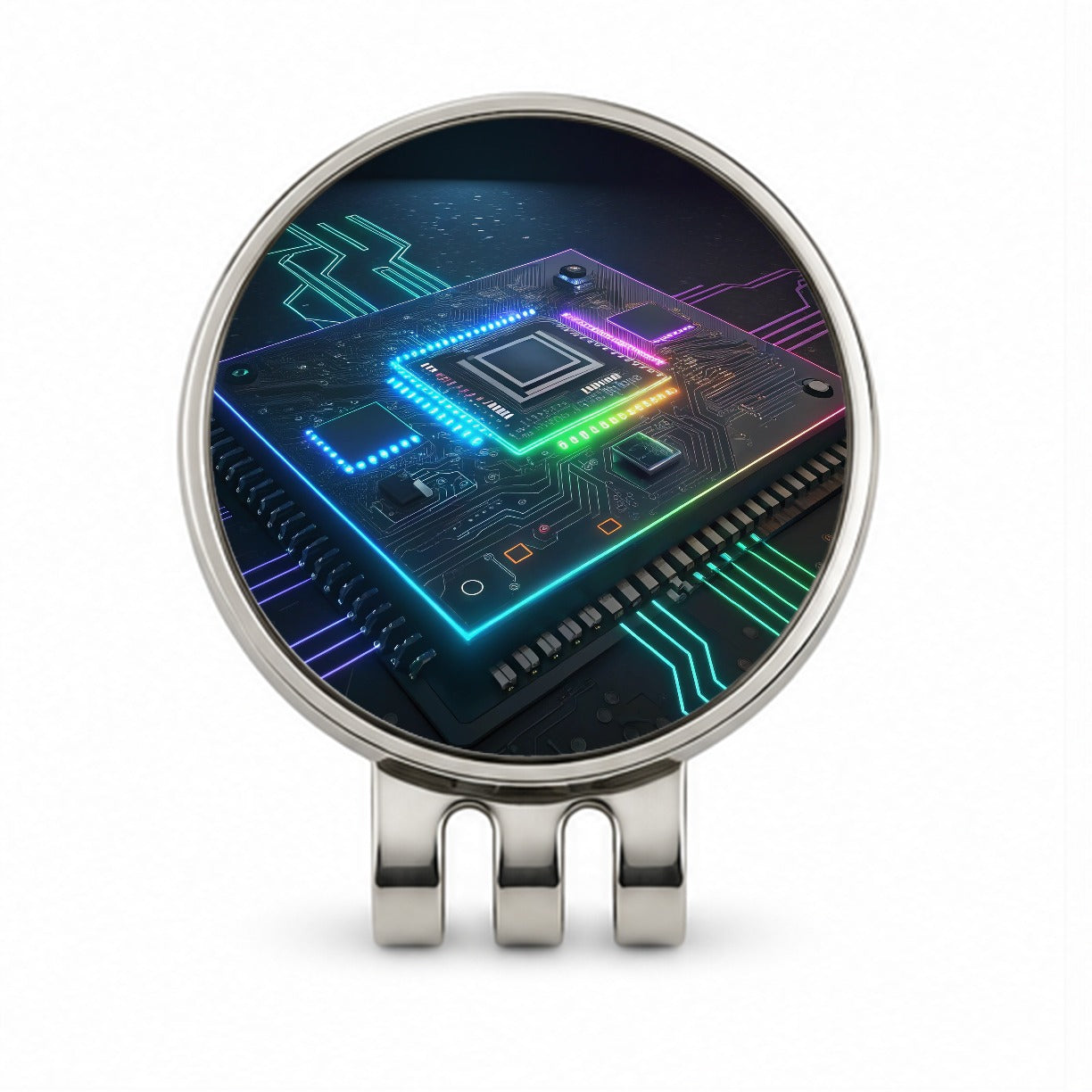 Futuristic Circuit Board Colorful Golf Hat Clip with Ball Marker