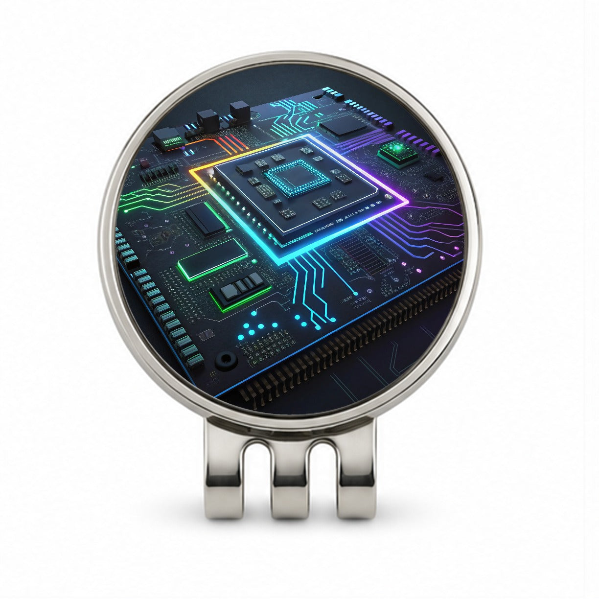 Futuristic Circuit Board Golf Hat Clip with Ball Marker
