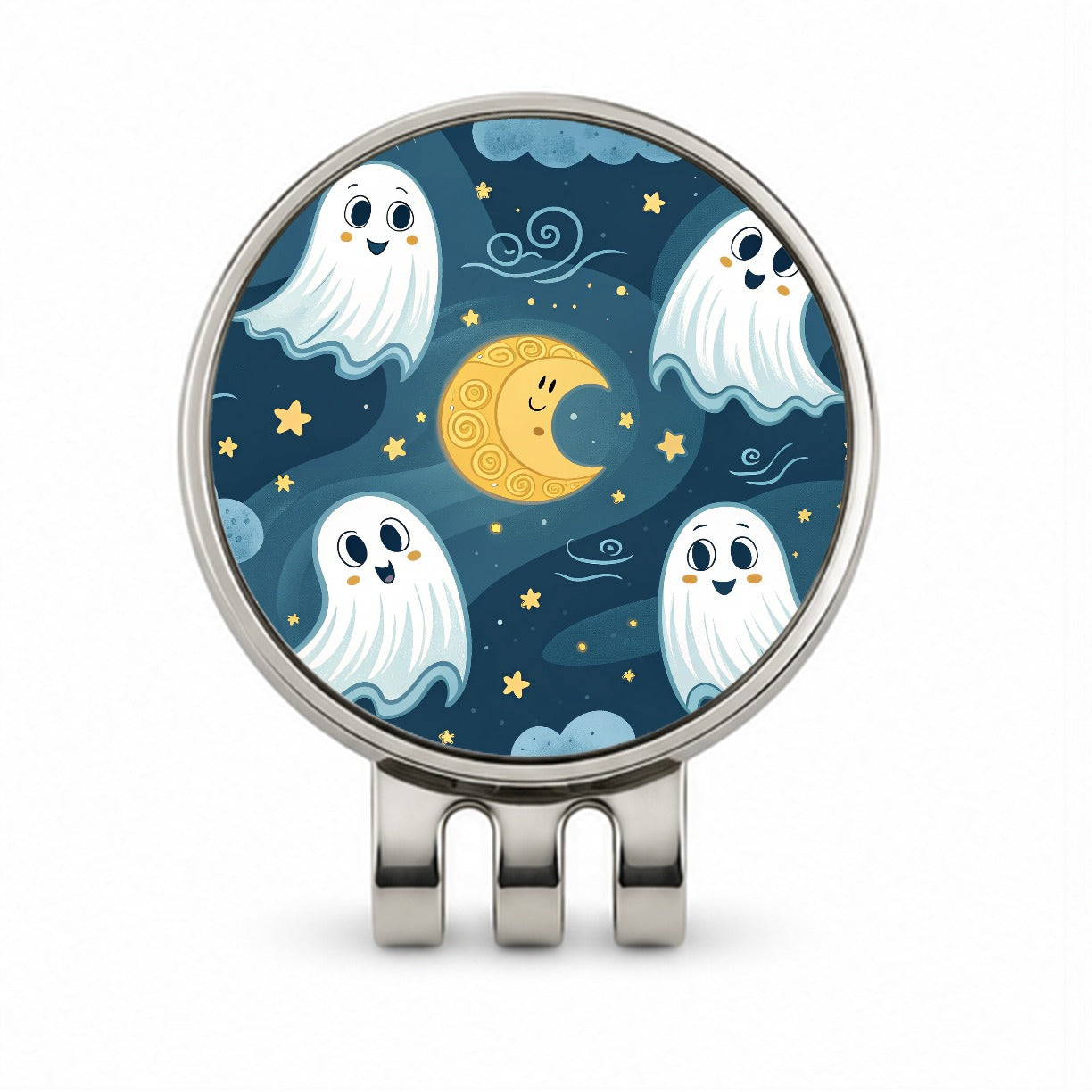 Ghosts Smiling Floating Night Sky Halloween Golf Hat Clip with Ball Marker