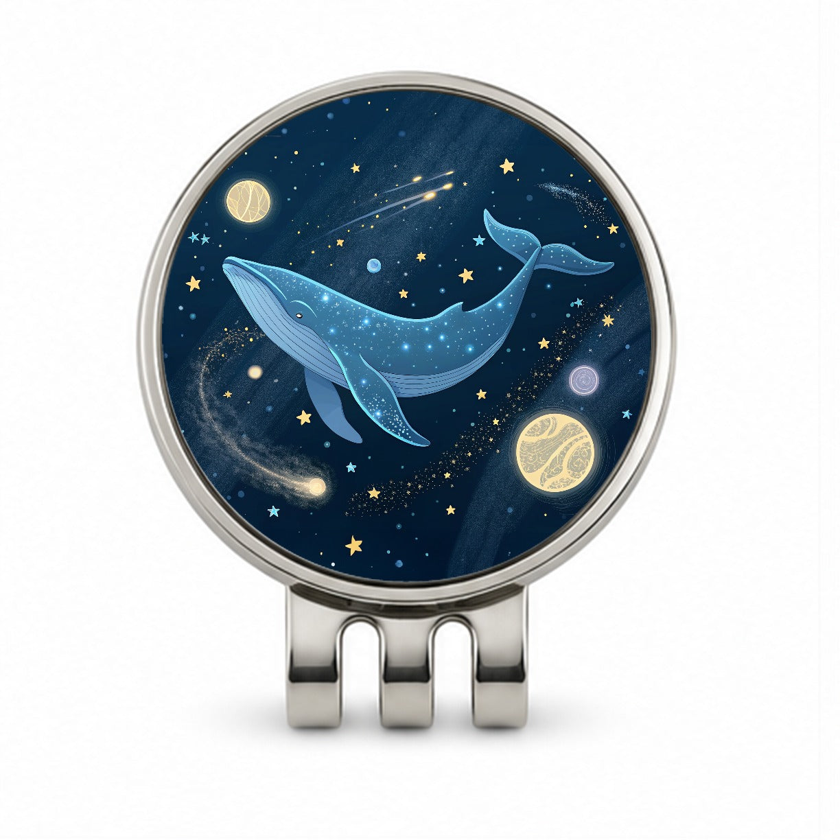 Giant Whale Floating In Space Stars Planets Golf Hat Clip with Ball Marker