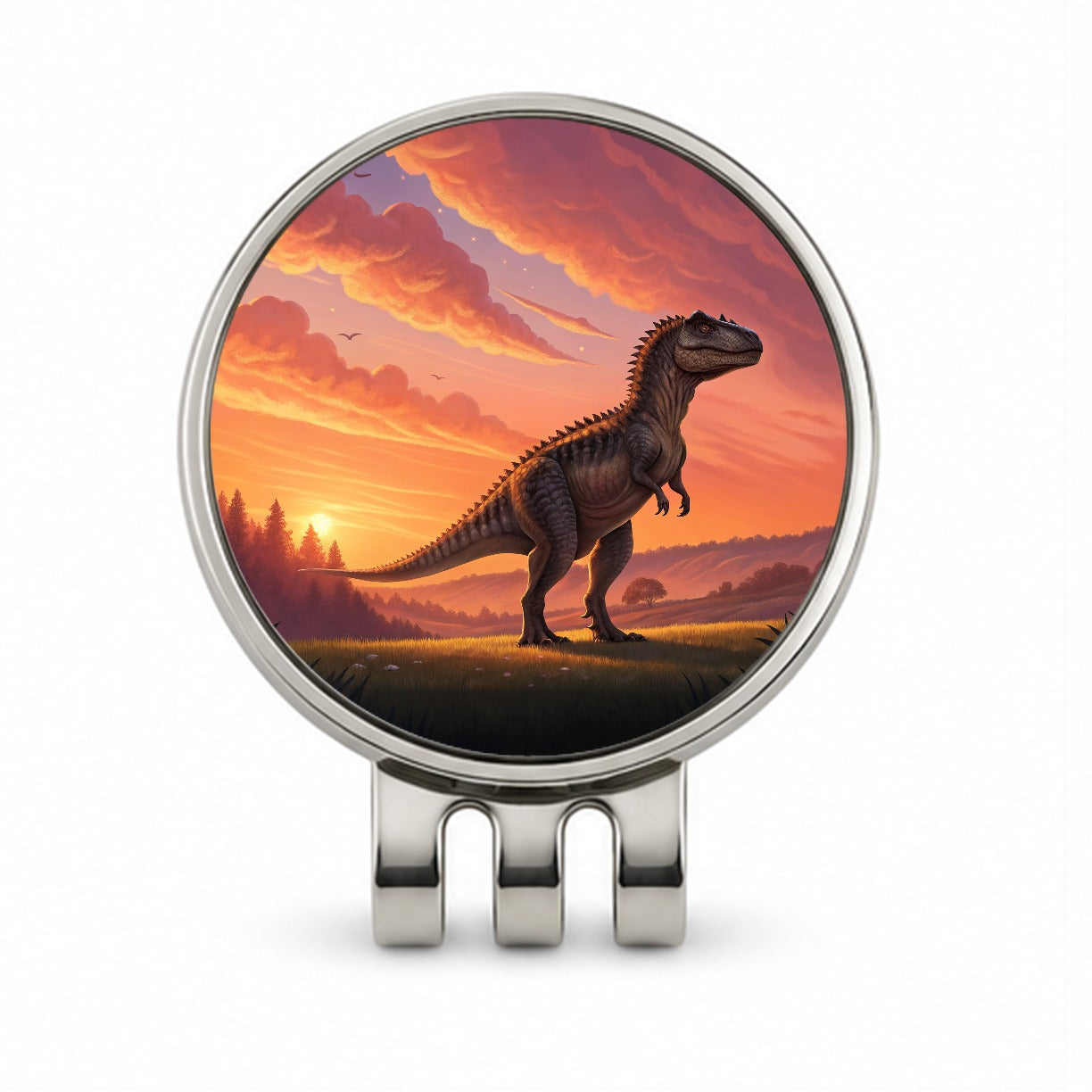 Giganotosaurus Standing Sunset Dinosaur Golf Hat Clip with Ball Marker