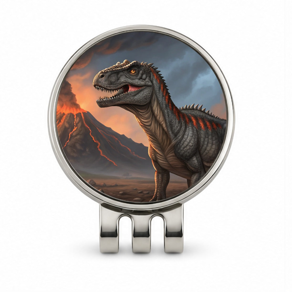 Giganotosaurus Volcano Erupting Dinosaur Golf Hat Clip with Ball Marker