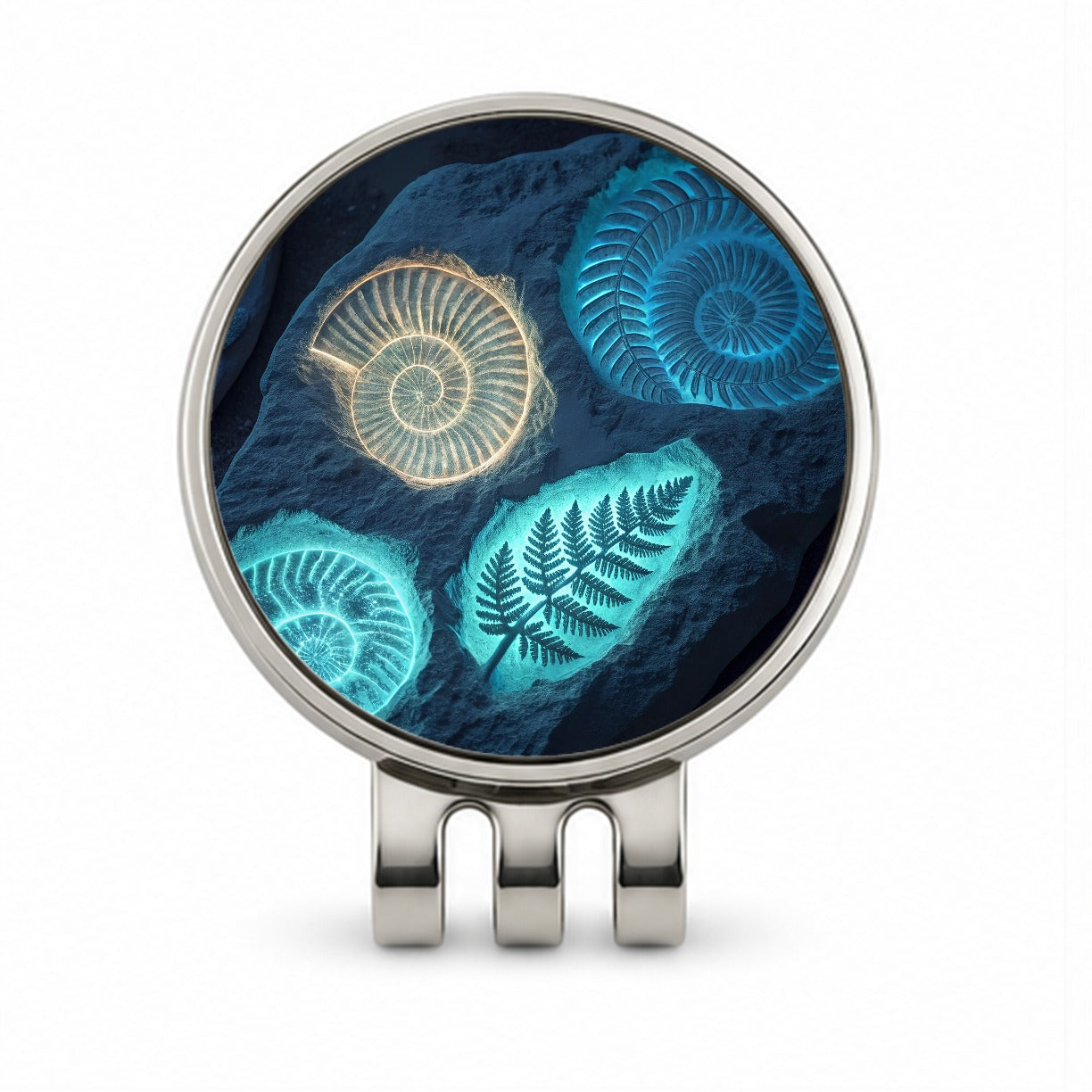 Glowing Holographic Style Fossil Imprints Golf Hat Clip with Ball Marker
