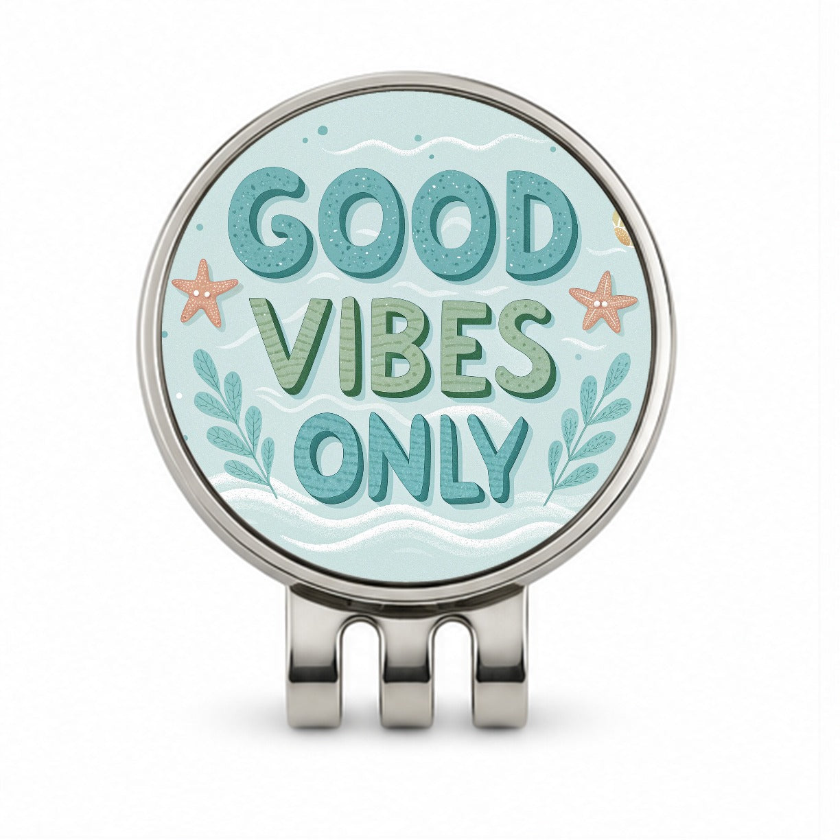 Good Vibes Only Sea Foam Ocean Beach Golf Hat Clip with Ball Marker