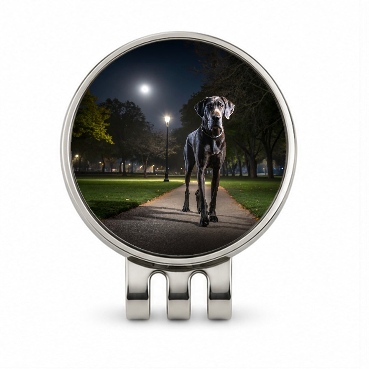 Great Dane In Park At Night Golf Hat Clip with Ball Marker