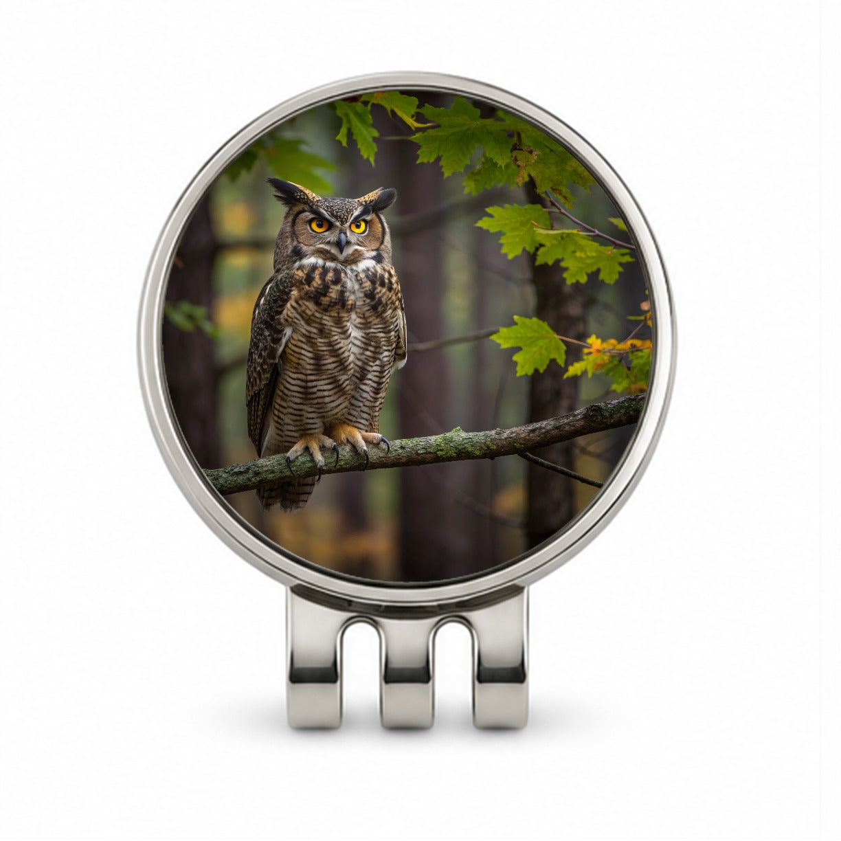 Great Horned Owl In Forest Golf Hat Clip with Ball Marker