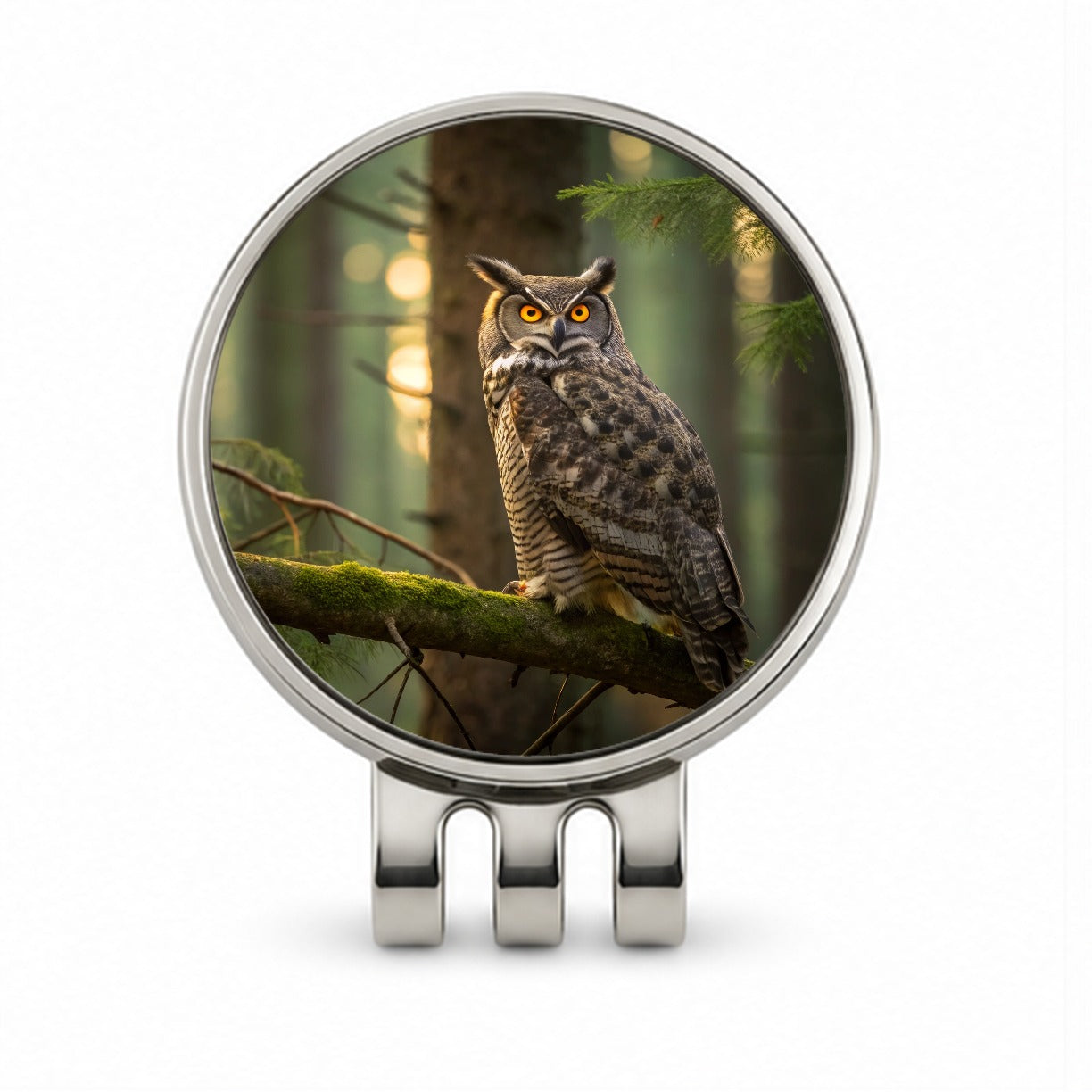 Great Horned Owl On Branch Golf Hat Clip with Ball Marker