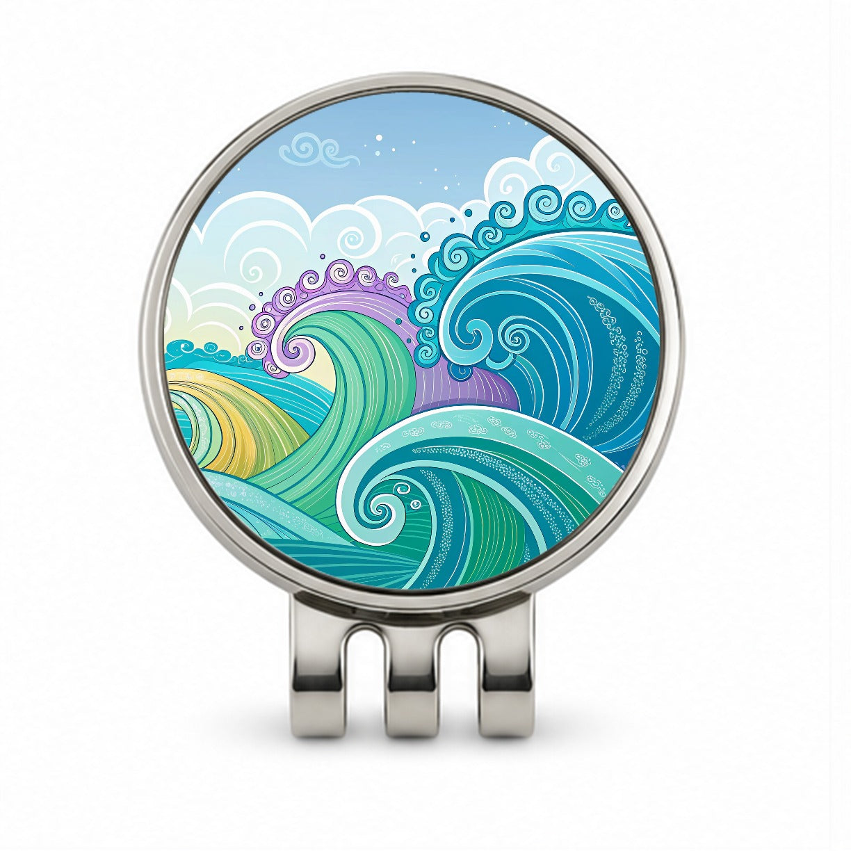 Groovy Ocean Waves Golf Hat Clip with Ball Marker