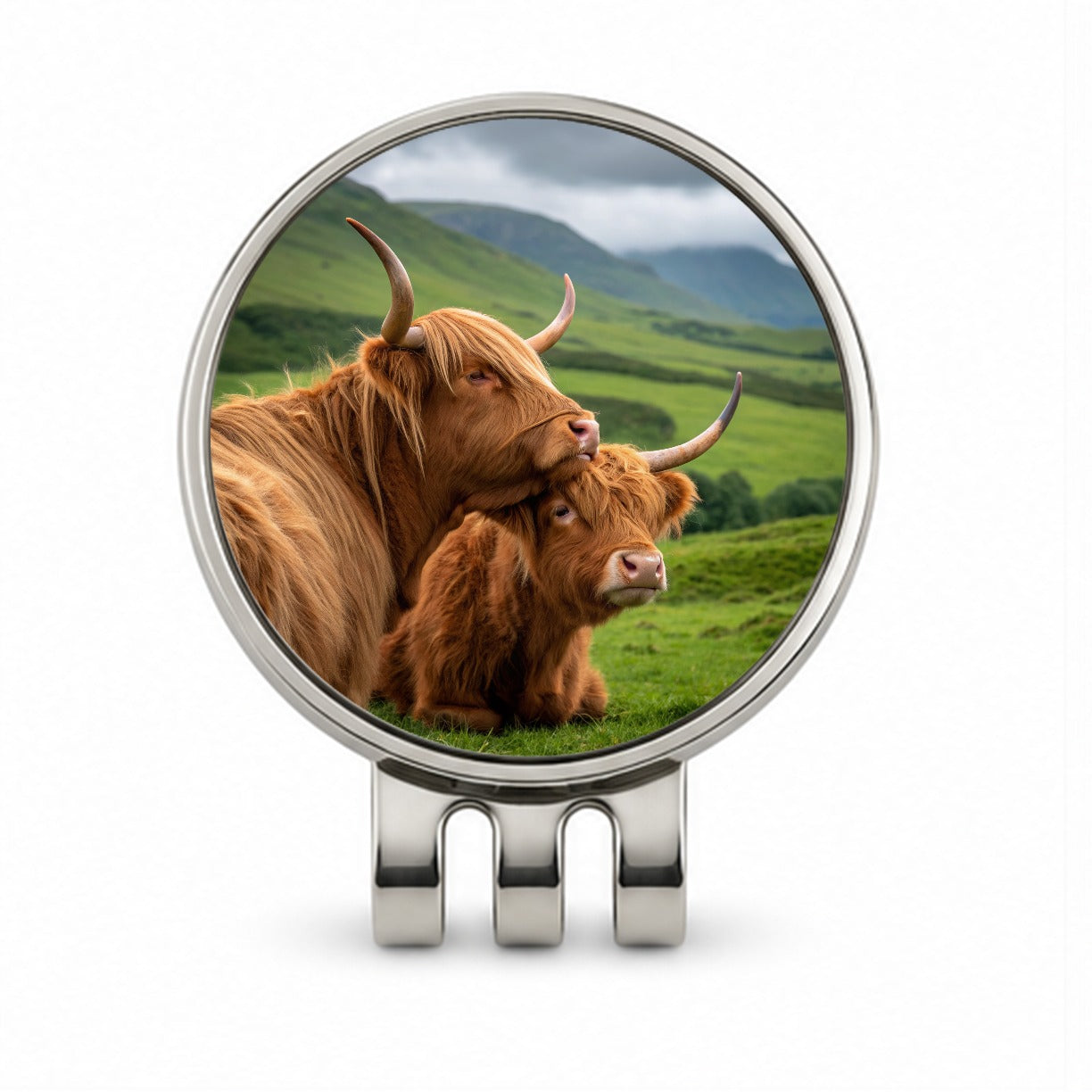 Highland Cows Hug Love Golf Hat Clip with Ball Marker