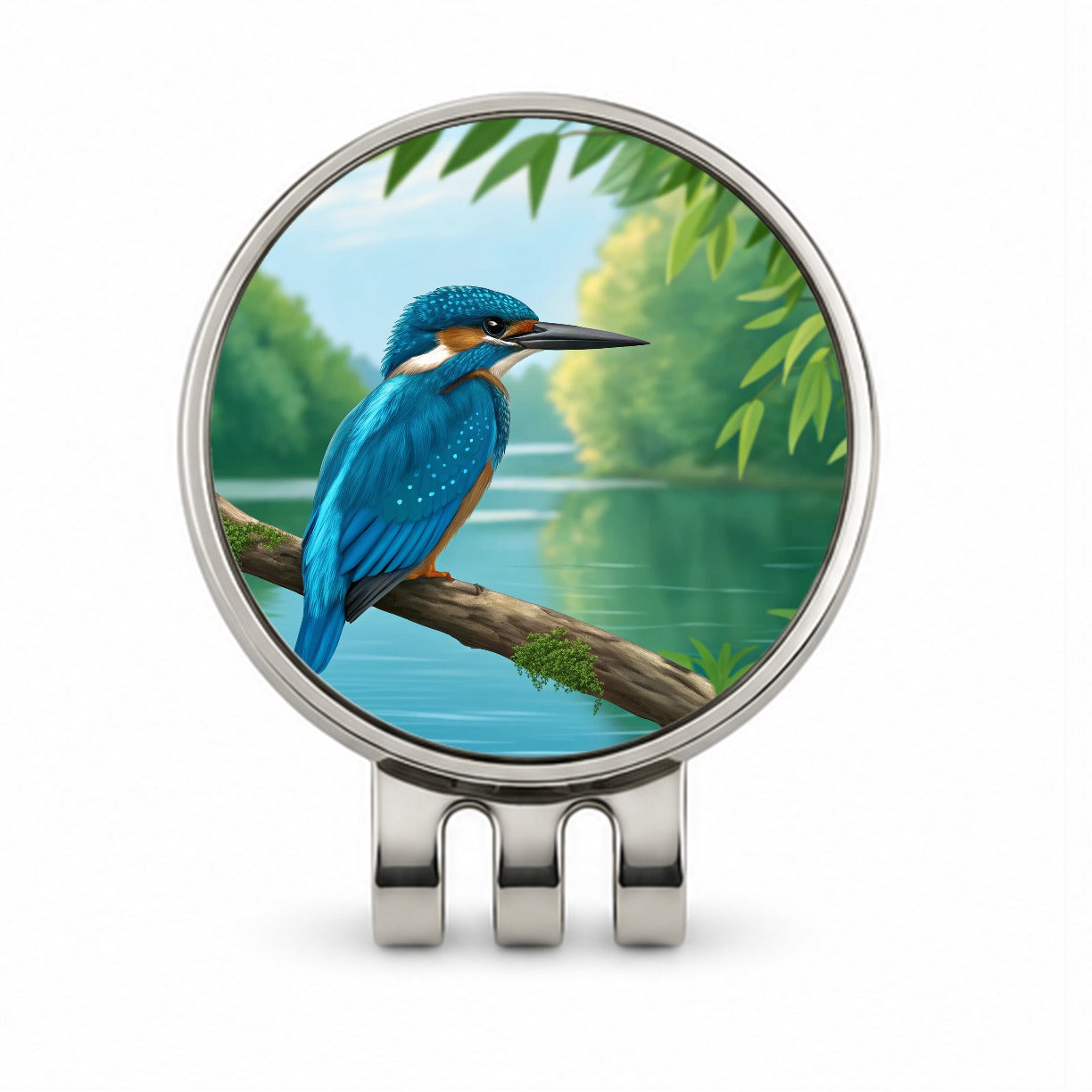 Kingfisher Bird On Branch Golf Hat Clip with Ball Marker