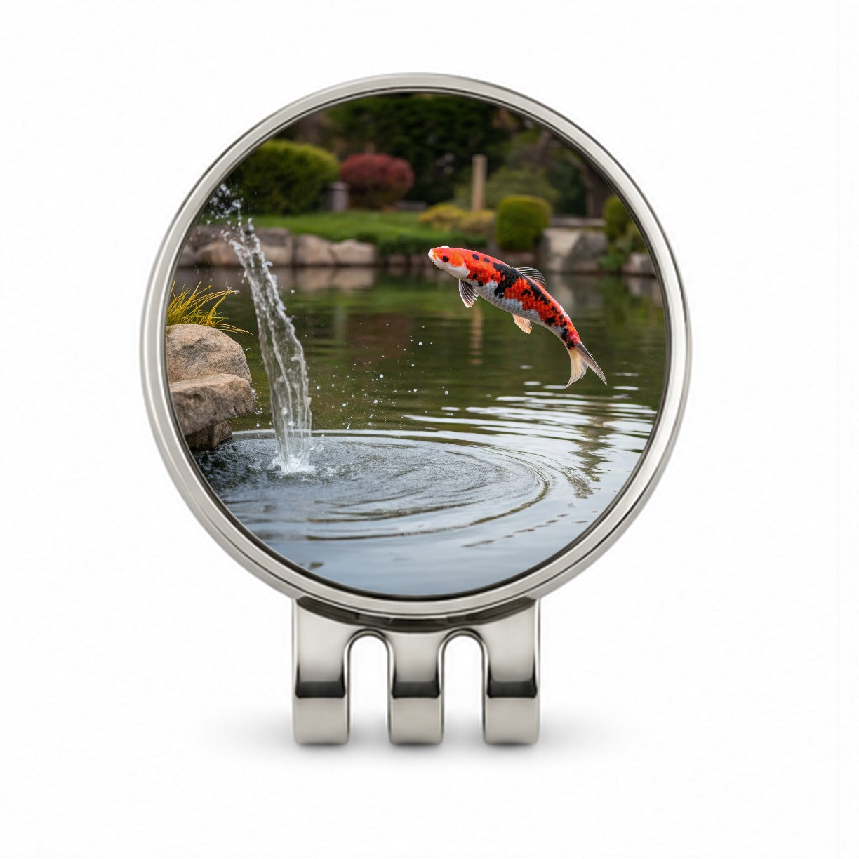 Koi Fish Jumping Out Of Pond Golf Hat Clip with Ball Marker