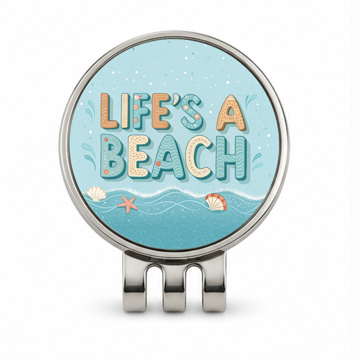 Life's A Beach Sea Foam Ocean Golf Hat Clip with Ball Marker