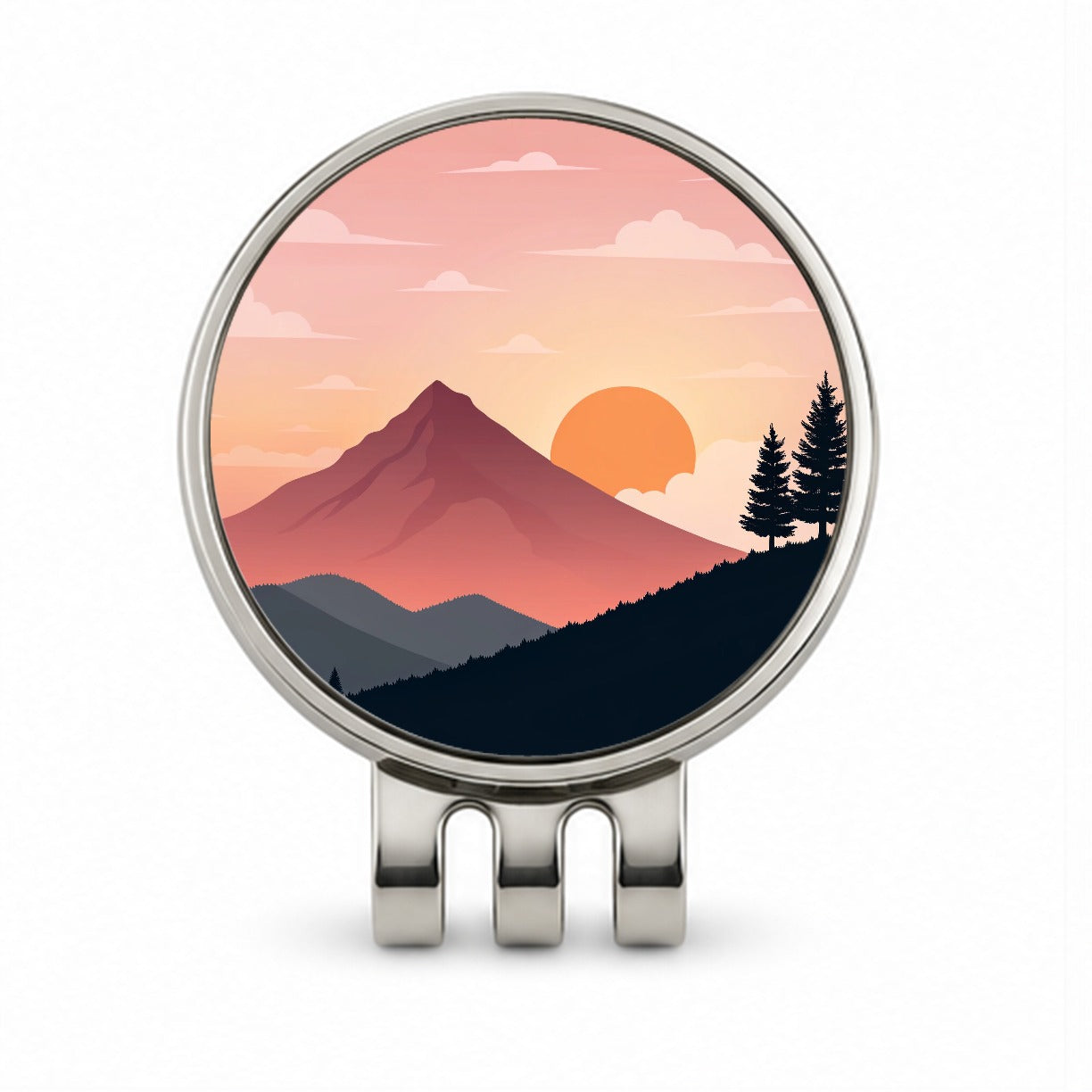 Lovely Mountain Sunset Golf Hat Clip with Ball Marker