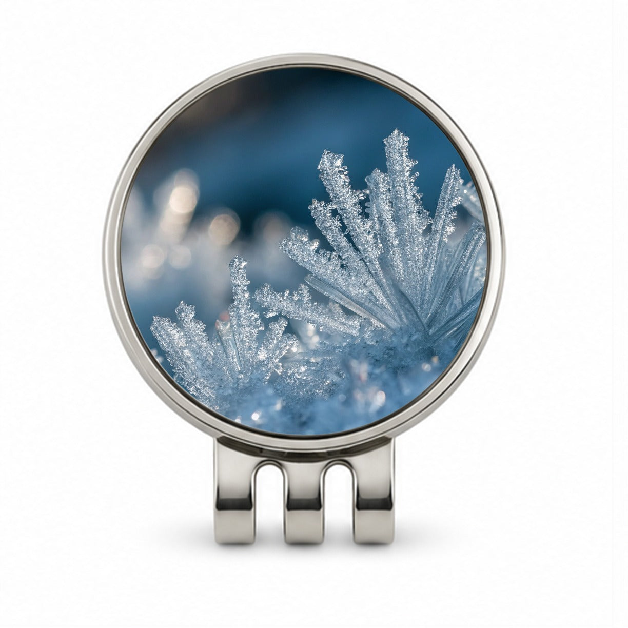 Macro View Icy Crystals Snow Flakes Golf Hat Clip with Ball Marker
