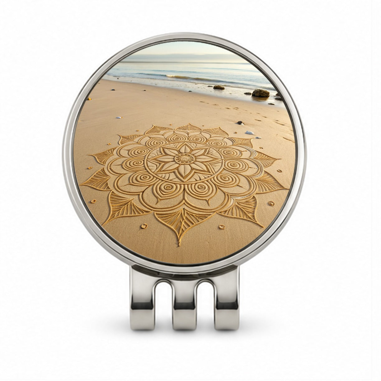 Mandala Pattern Drawn Into Beach Sand Golf Hat Clip with Ball Marker