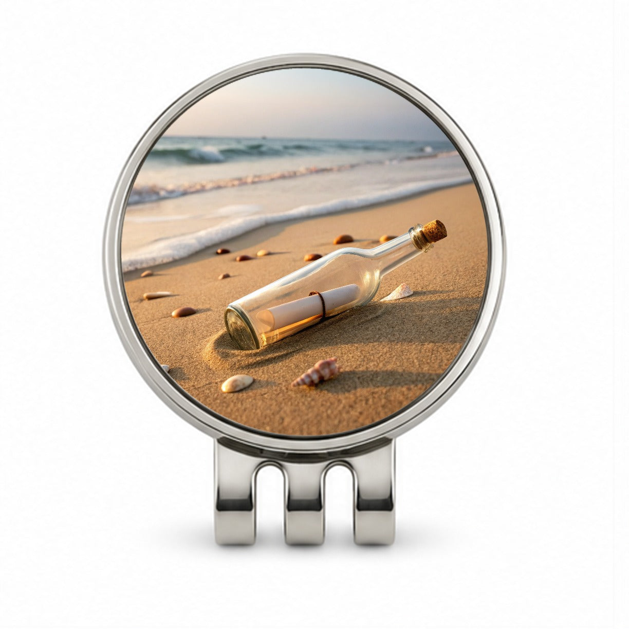 Message In A Bottle Beach Ocean Golf Hat Clip with Ball Marker