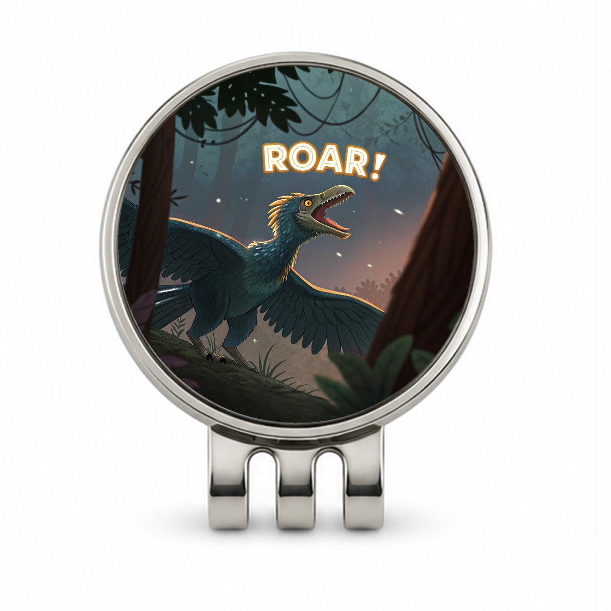 Microraptor Roar Dinosaur Golf Hat Clip with Ball Marker