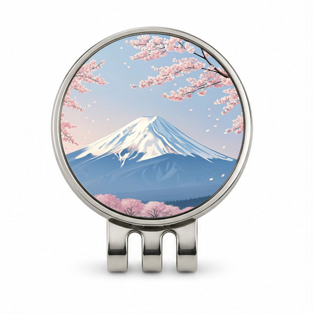 Mount Fuji Japan Cherry Blossom Trees Golf Hat Clip with Ball Marker