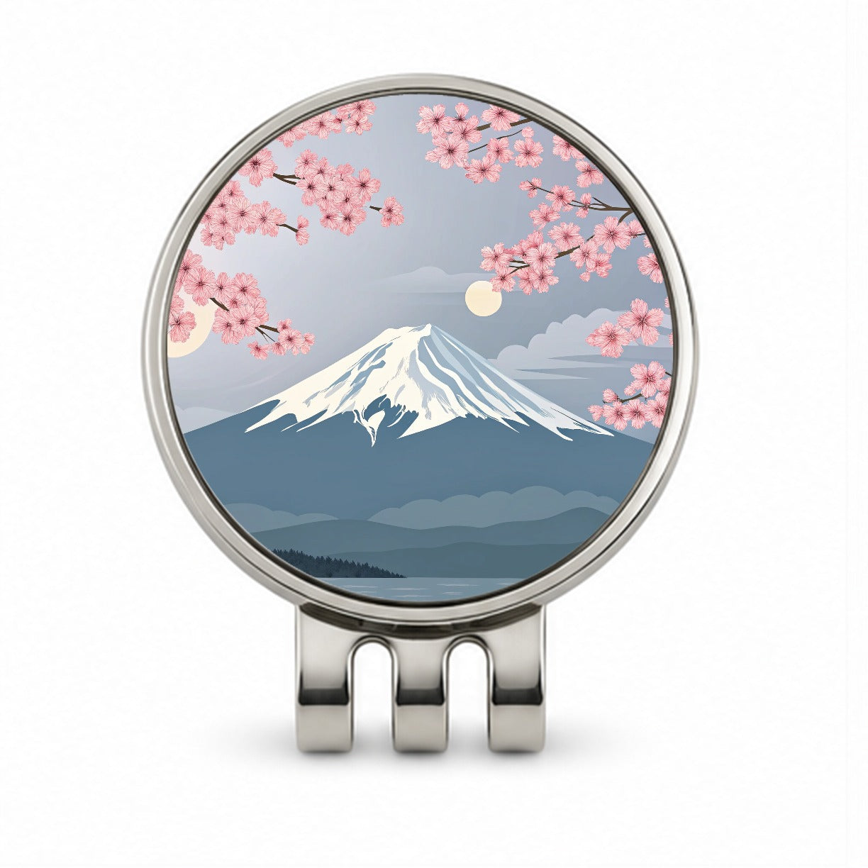 Mount Fuji Japan Drawing Cherry Blossoms Beautiful Golf Hat Clip with Ball Marker