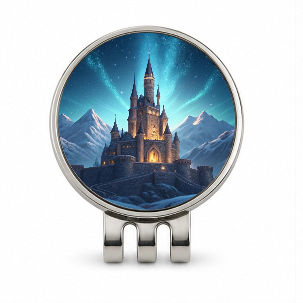 Mountaintop Castle Lights At Night Golf Hat Clip with Ball Marker