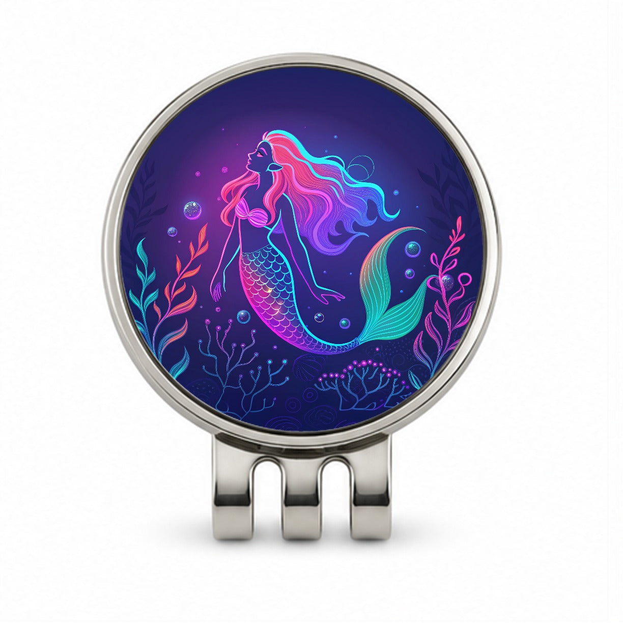 Neon Mermaid Beautiful Golf Hat Clip with Ball Marker