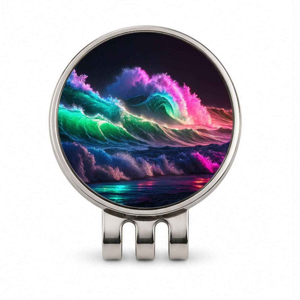 Neon Ocean Waves Beach Golf Hat Clip with Ball Marker