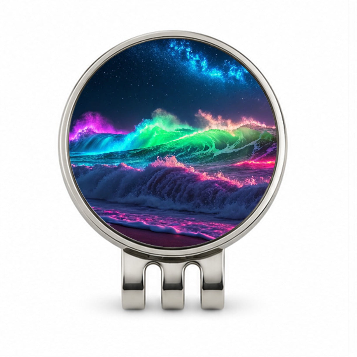 Neon Ocean Waves Night Golf Hat Clip with Ball Marker
