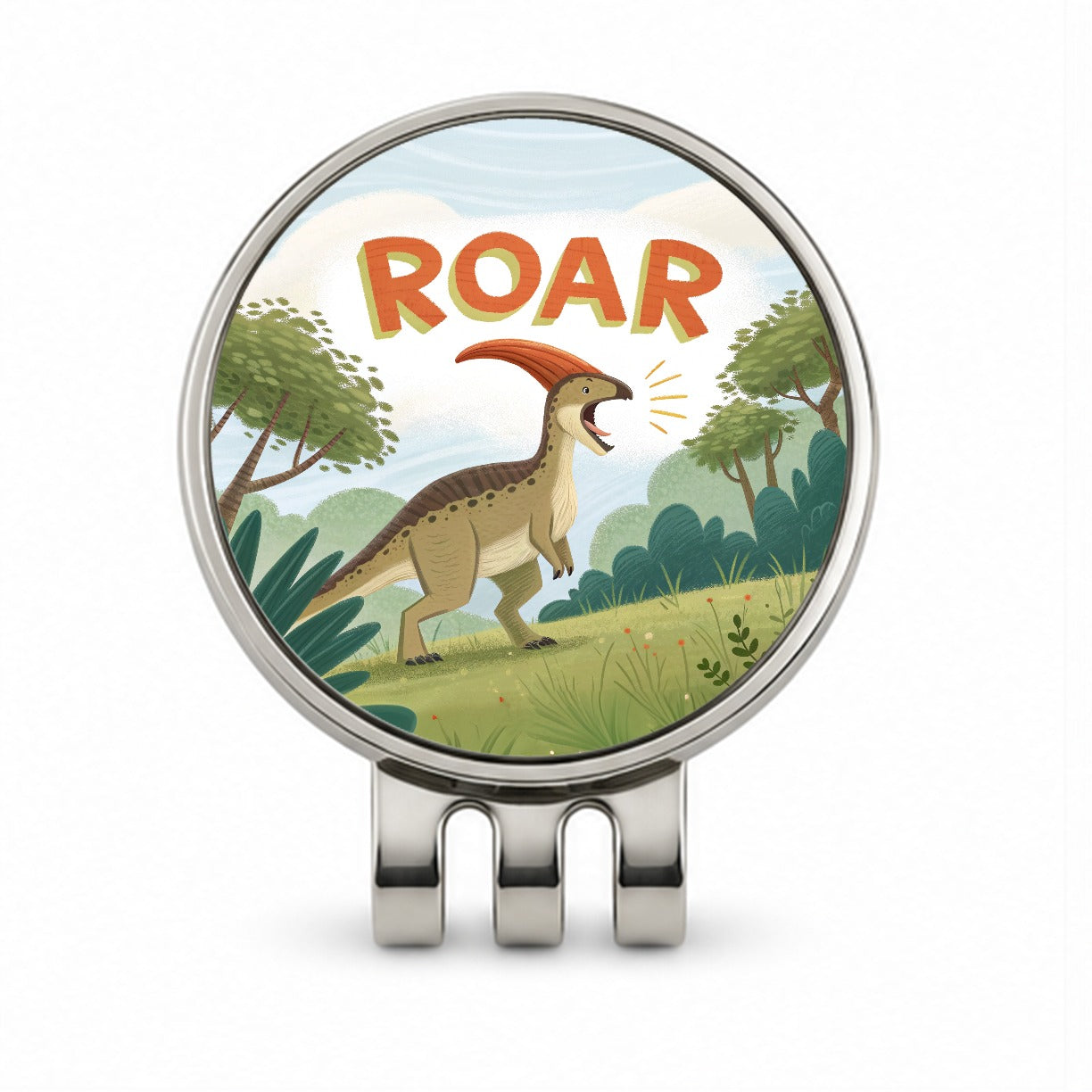 Parasaurolophus With Roar Bold Dinosaur Golf Hat Clip with Ball Marker