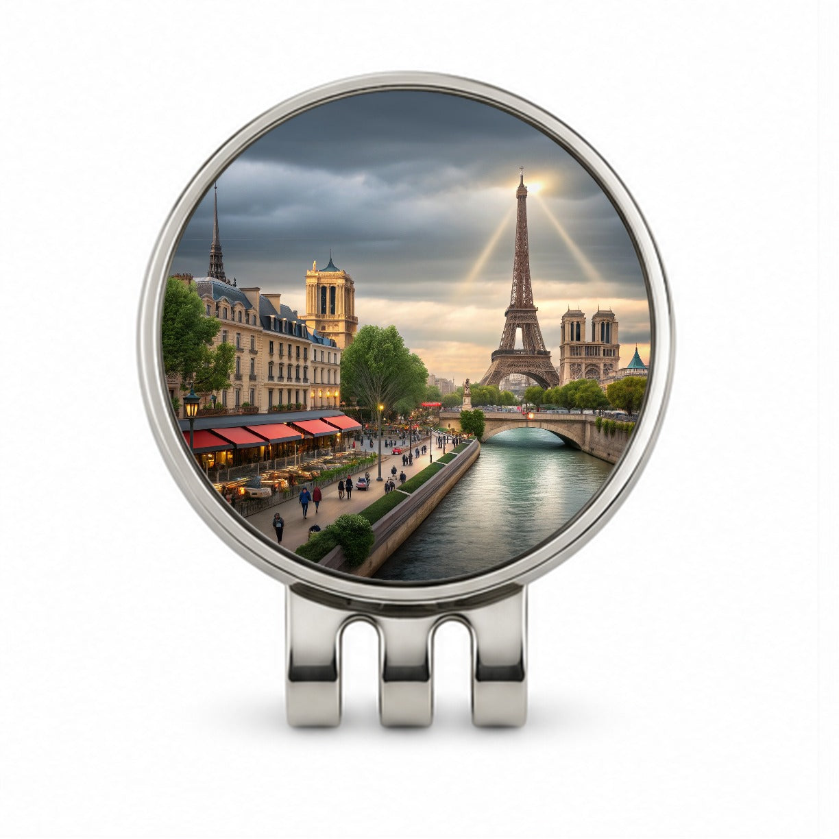 Paris France Cloudy Eiffel Tower Golf Hat Clip with Ball Marker