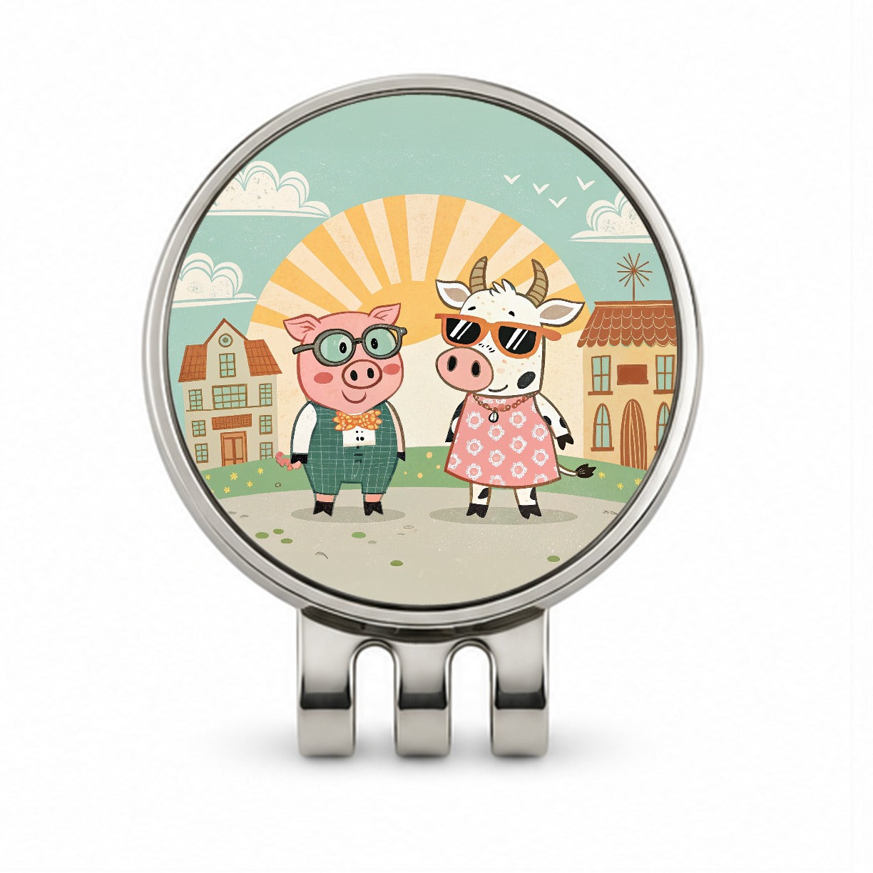 Pig And Cow Wearing Glasses Sunglasses Golf Hat Clip with Ball Marker