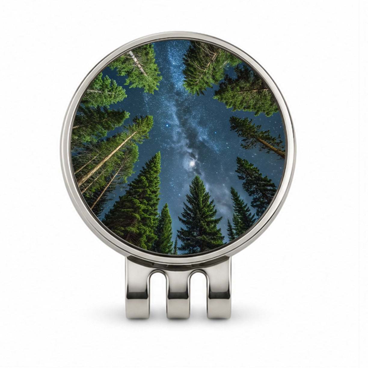 Pine Trees Looking Up Star Packed Sky Golf Hat Clip with Ball Marker