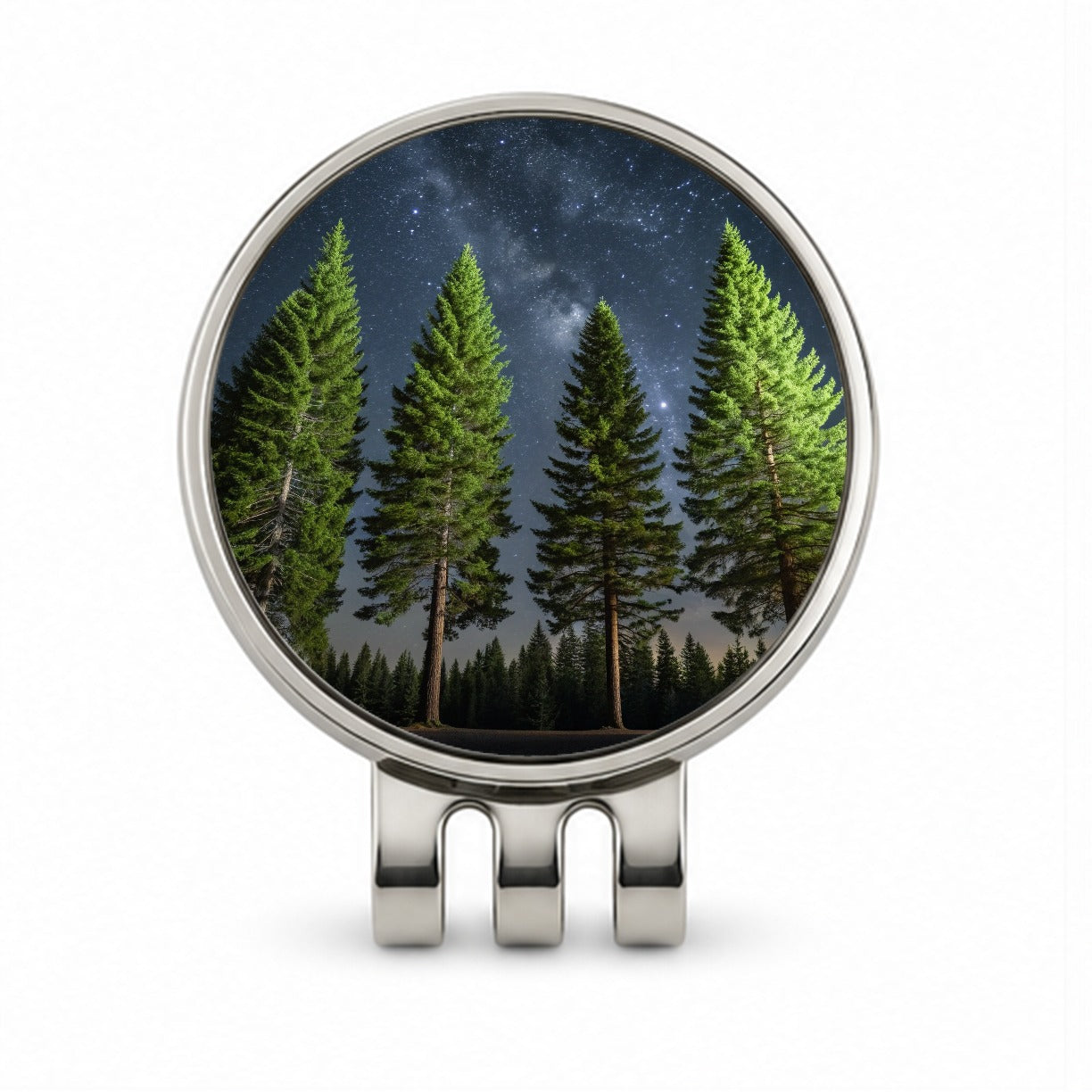 Pine Trees Star Packed Sky Golf Hat Clip with Ball Marker