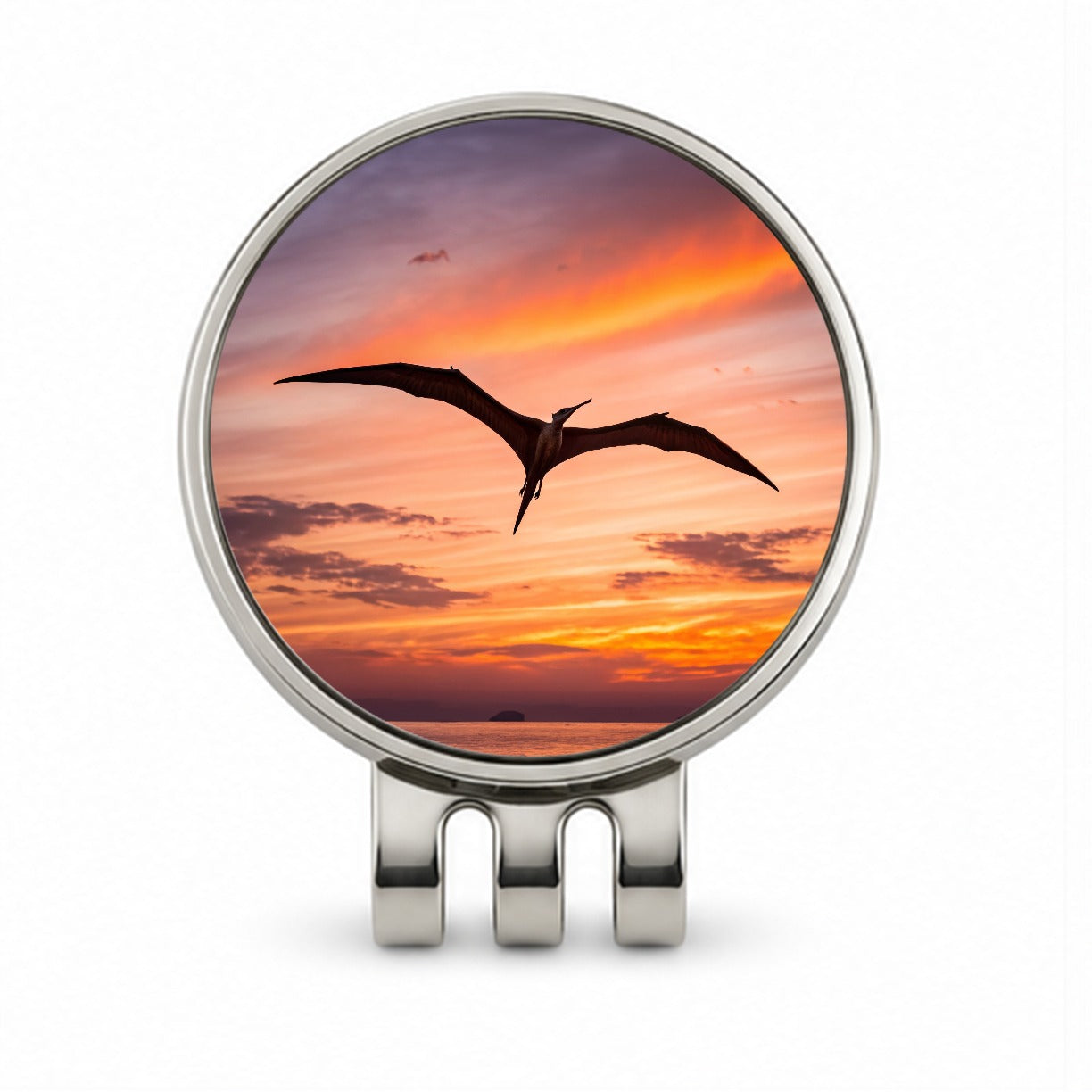 Pterodactylus Sunset Dinosaur Golf Hat Clip with Ball Marker