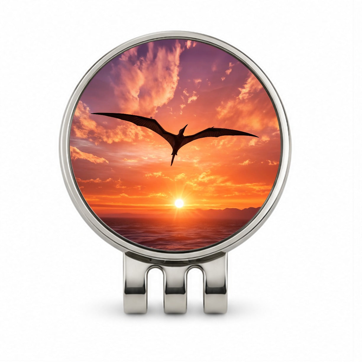 Pterodactylus Sunset Flying Dinosaur Golf Hat Clip with Ball Marker