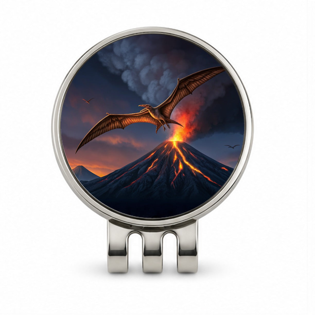 Pterodactylus Volcano Erupting Dinosaur Golf Hat Clip with Ball Marker