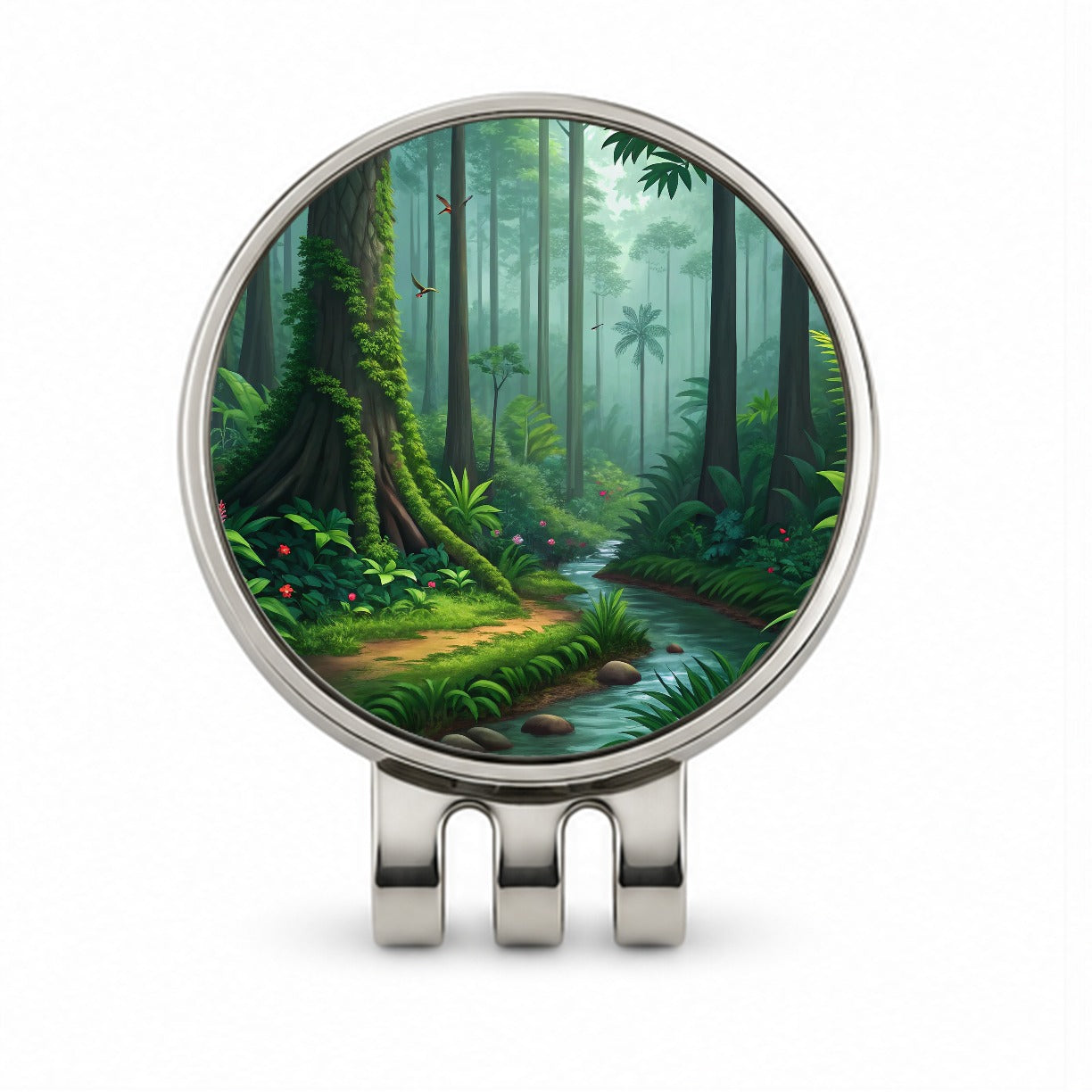 Rain Forest Beautiful Stream Golf Hat Clip with Ball Marker