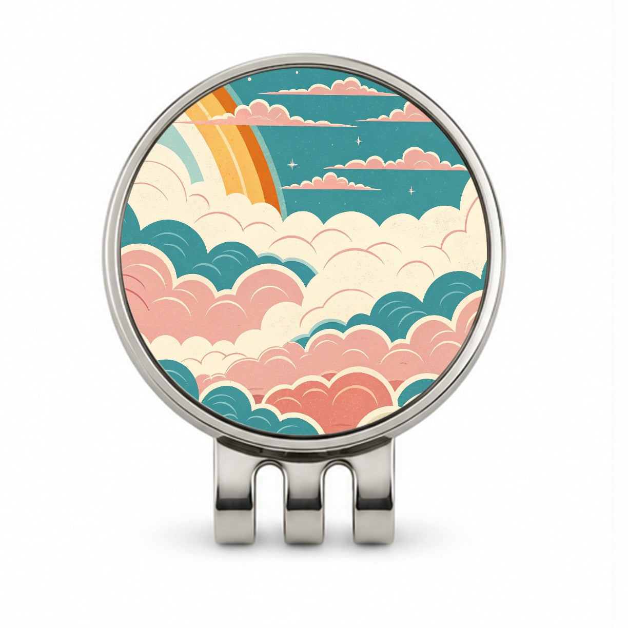 Repeating Puffy Clouds Retro Style Golf Hat Clip with Ball Marker