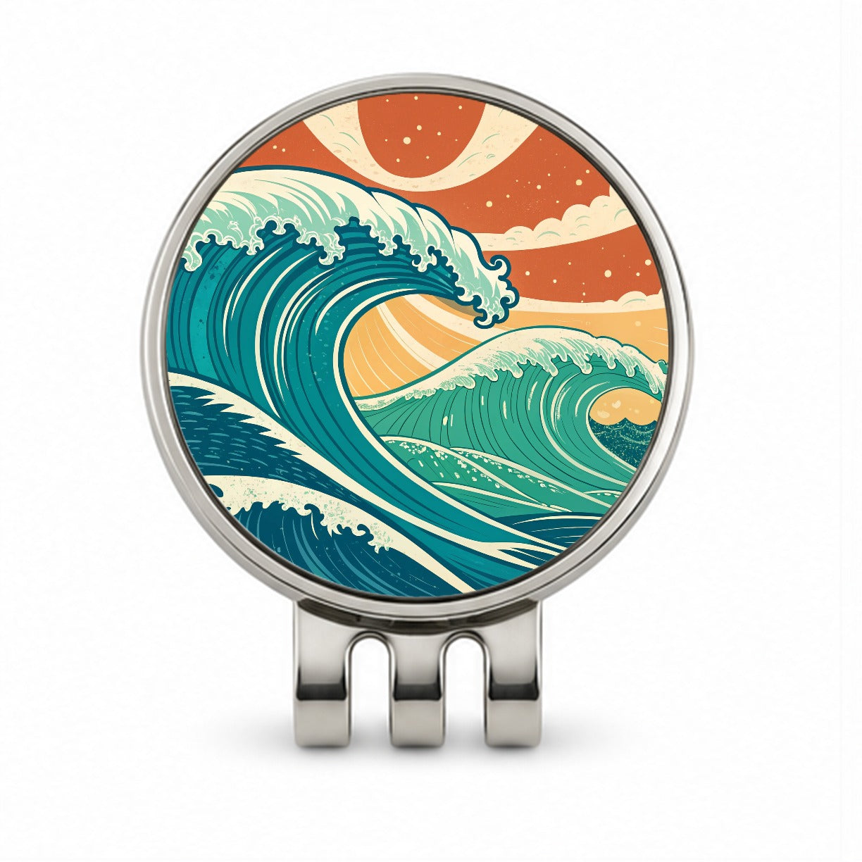 Retro Ocean Waves Colorful Drawing Golf Hat Clip with Ball Marker